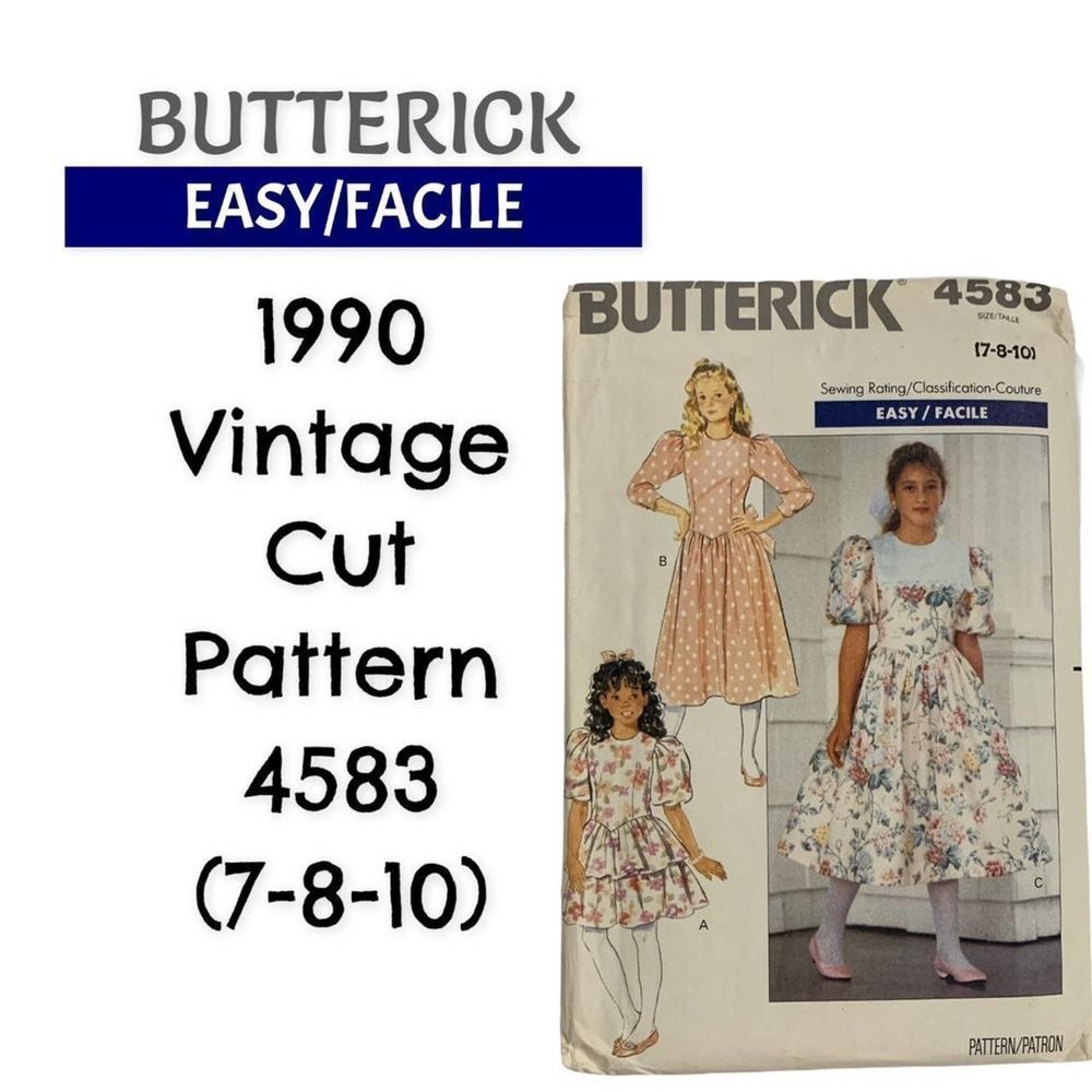 Butterick • Vintage • 4583 Sewing Pattern • 1990 • Sz. N • 7-8-10 • Cut